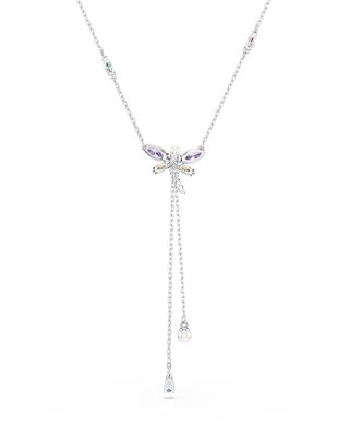 Ariana Grande x Swarovski Crystal, Cubic Zirconia & Imitation Pearl Dragonfly Lariat Necklace, 11.75-17.37"