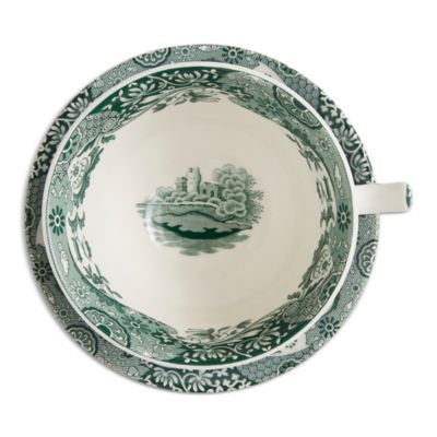 Heritage Green Italian Breakfast Cup and Saucer, Set of 4