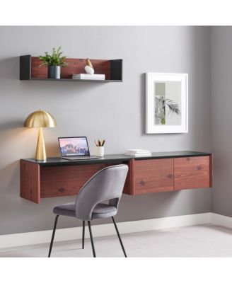  Kinetic 38" Wall-Mount Office Desk With Cabinet and Shelf