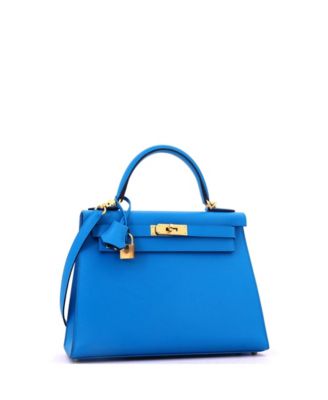Kelly 28 Handbag Blue Madame with Gold Hardware