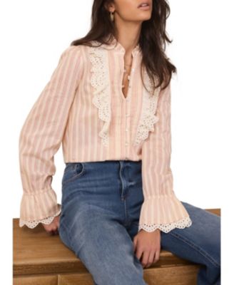  Women's Striped Broderie Trim Blouse