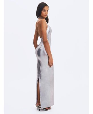  Valeska Foil Plunging Sheath Maxi Dress