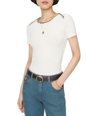 Check Trim Stretch Cotton Tee