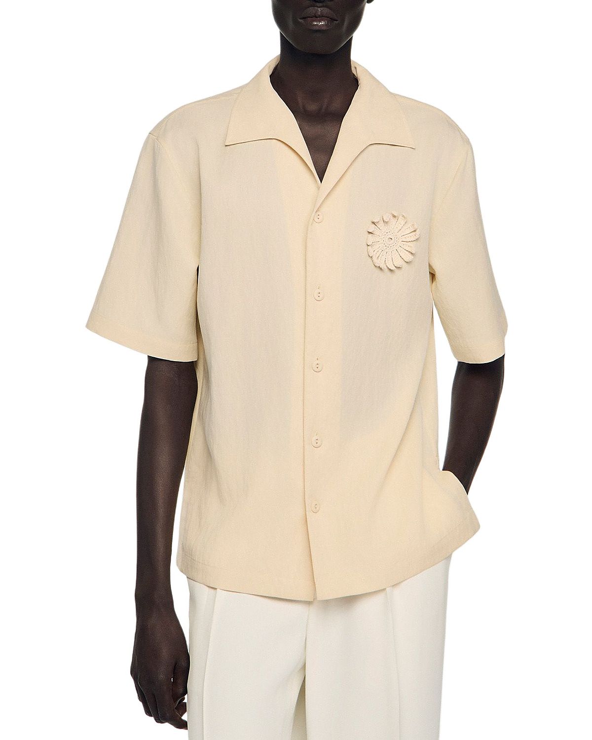 Sandro Loose Fit Crochet Flower Shirt