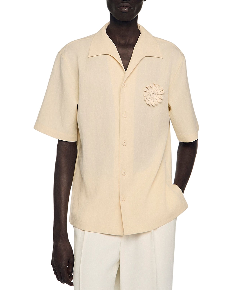 Sandro Loose Fit Crochet Flower Shirt