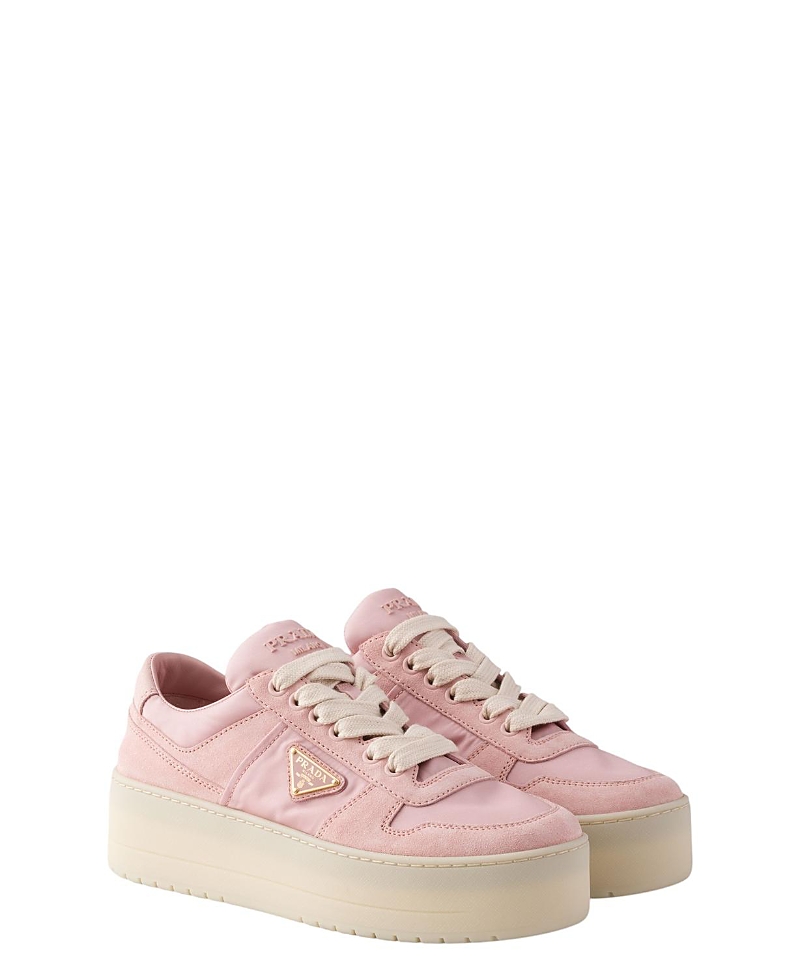 Prada Women's Downtown Bold Re-nylon And Suede Sneakers In Pink
