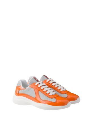 Men's America's Cup Patent Leather and Technical Fabric Sneakers in Bright Orange