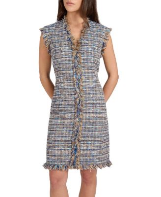  Tuscany Cap Sleeve V-Neck Sheath Tweed Dress