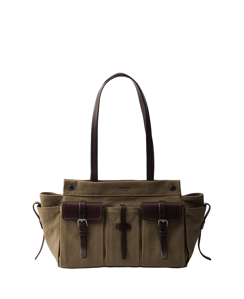 Prada Route Large Canvas And Leather Tote Bag