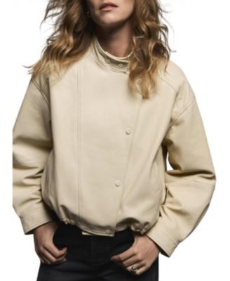  Women's Leather Cropped Pilot Bomber Jacket