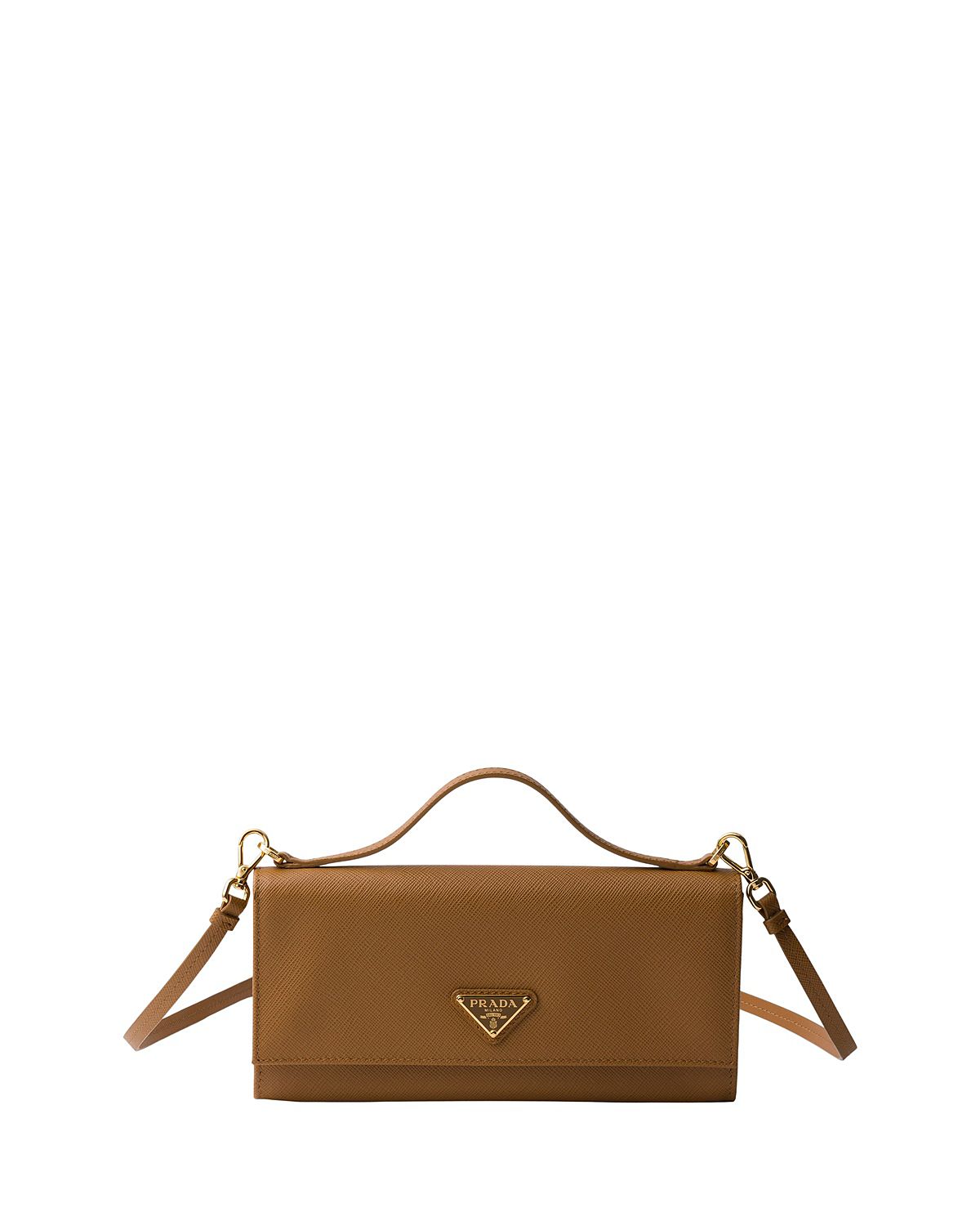 Prada Saffiano Leather Wallet With Shoulder Strap