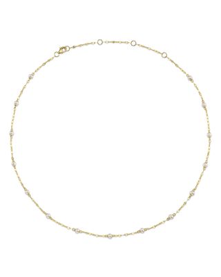 14K Yellow Gold Cultured Pearl Sparkle Chain Necklace, 18"