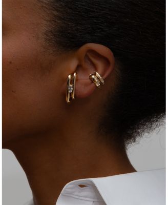 Certified Lab Grown Diamond Baguette Le Corbusier Puff Set Double Ear Cuff in 14K Yellow Gold, 0.325 tcw