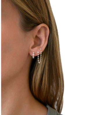 14K Yellow Gold Diamond Fleur Huggie Hoop Earrings