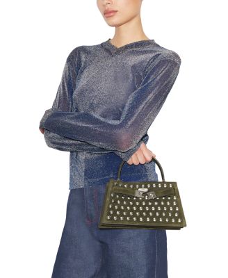 Studded Suede Top Handle Bag