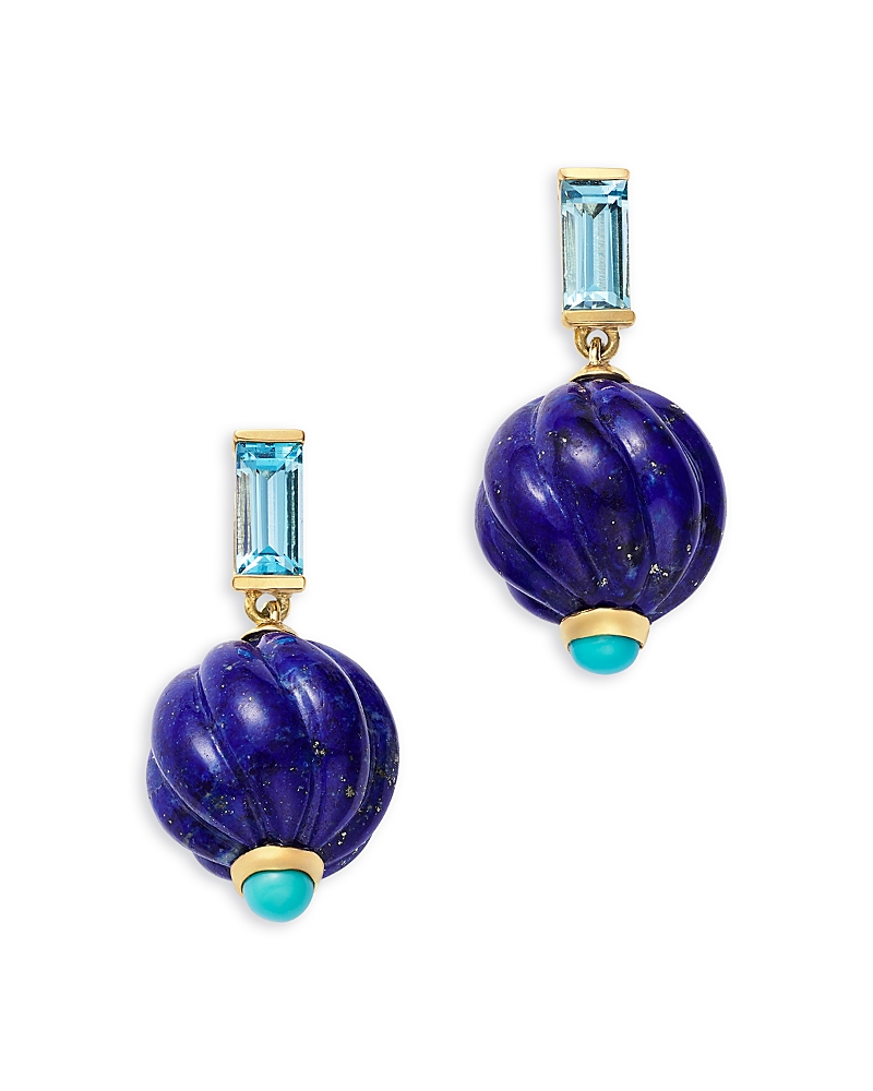 Bloomingdale's Fine Collection Carved Lapis Lazuli, Blue Topaz & Turquoise Bead Drop Earrings in 14K Yellow Gold