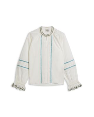 Girls' Embroidered Cuff Long Sleeve Cotton Shirt - Little Kid, Big Kid