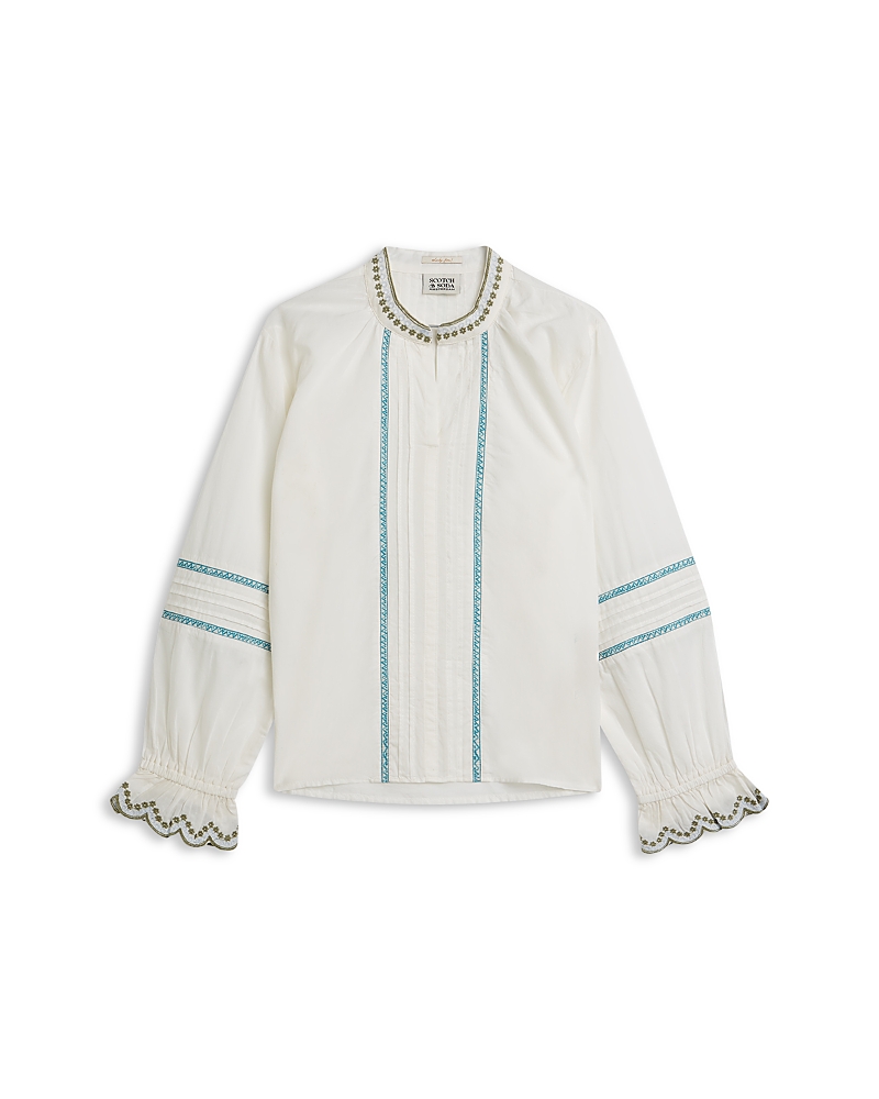 Scotch & Soda Girls' Embroidered Cuff Long Sleeve Cotton Shirt - Little Kid, Big Kid