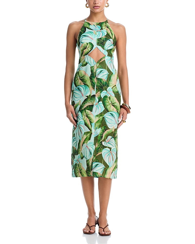 Farm Rio Anturium Leaves Linen Midi Dress