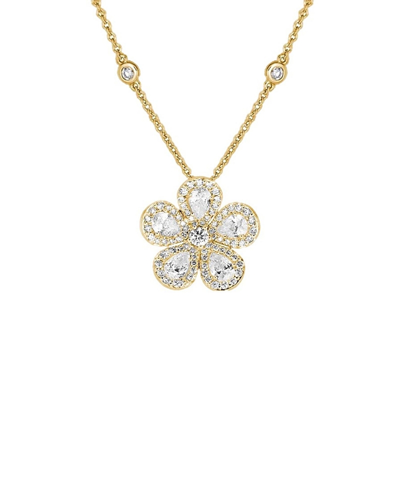 Piranesi 18K Yellow Gold Diamond Classic Flower Mini Necklace, 16