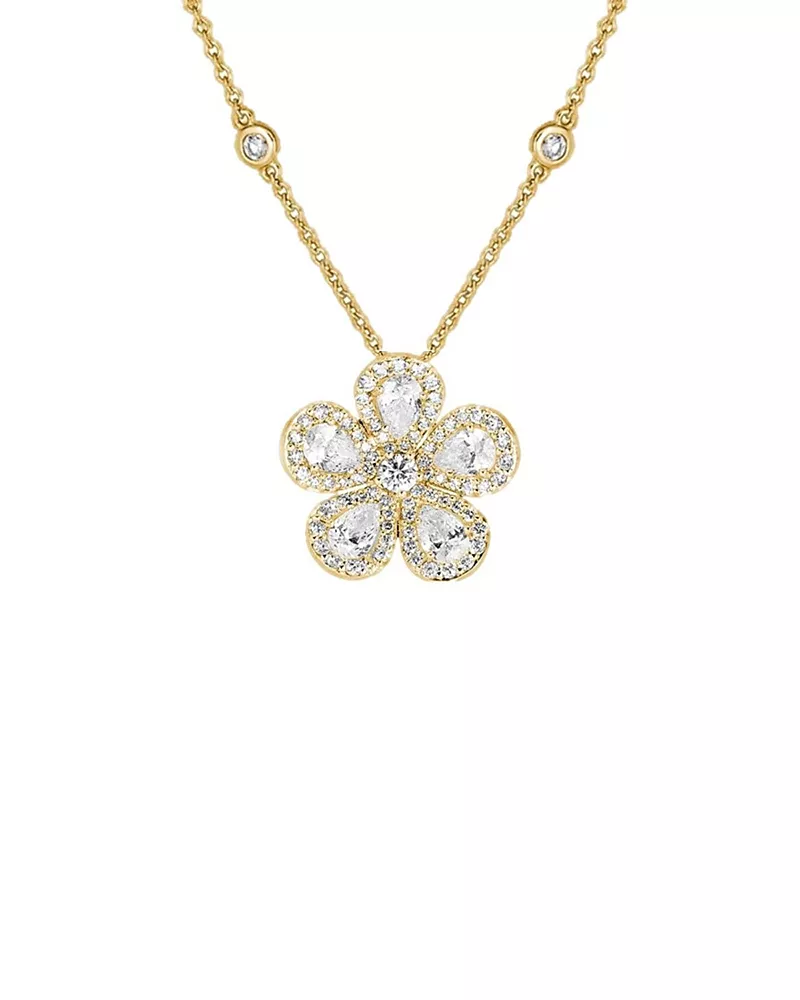 Piranesi 18K Yellow Gold Diamond Classic Flower Mini Necklace, 16