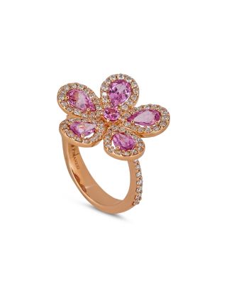 18K Rose Gold Classic Flower Pink Sapphire & Diamond Ring