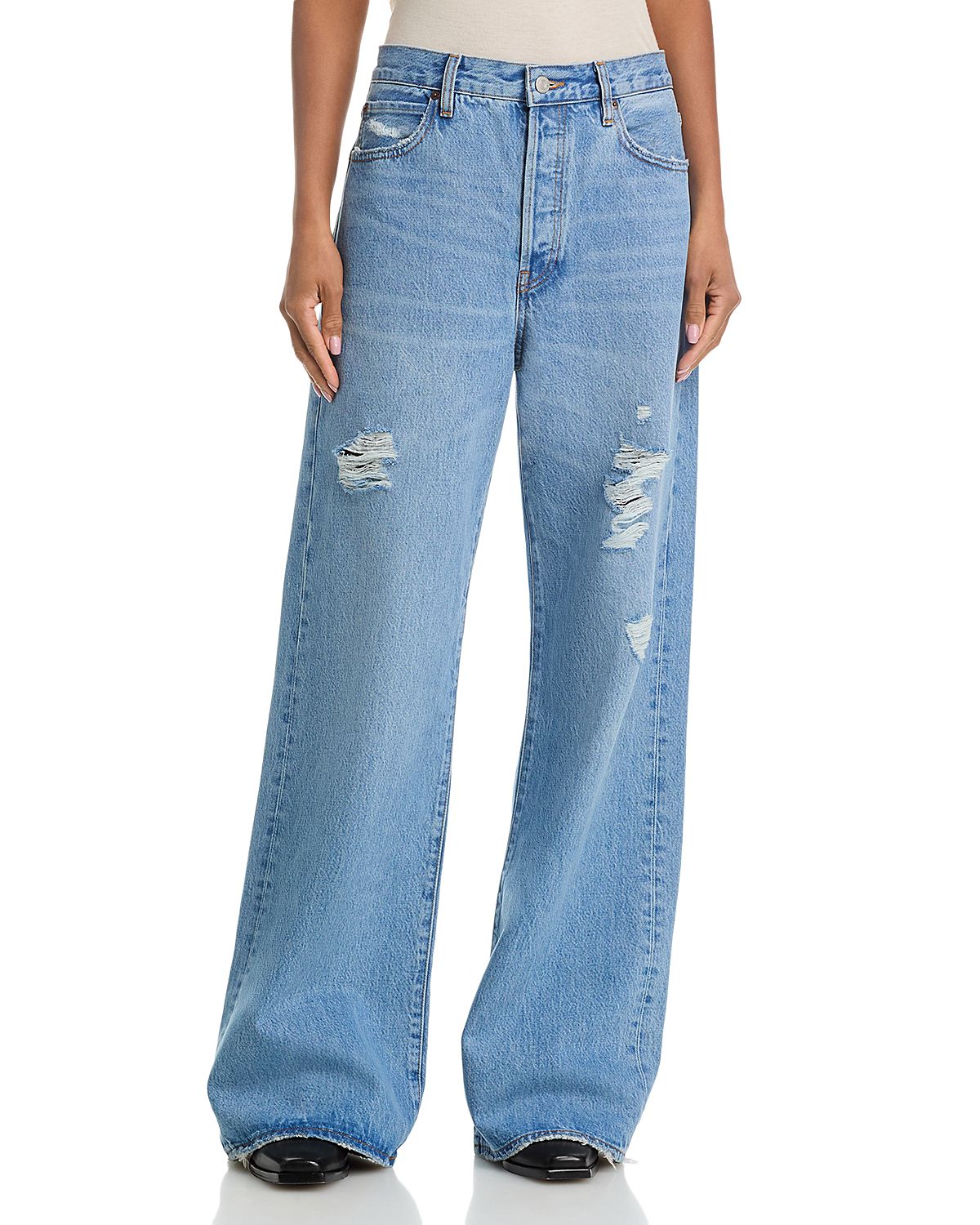 Frame The Loose High Rise Low Slung Wide Leg Jeans
