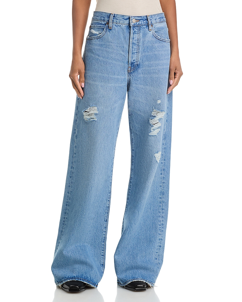 Frame The Loose High Rise Low Slung Wide Leg Jeans in Sundrop
