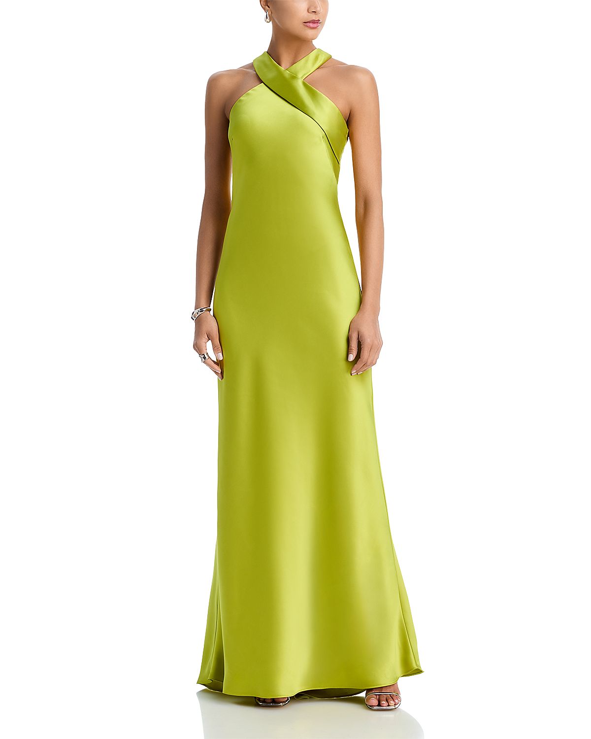Aqua Sleeveless Satin Gown - Exclusive