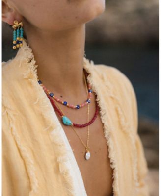  Felice Red Jade and Turquoise Beaded Necklace