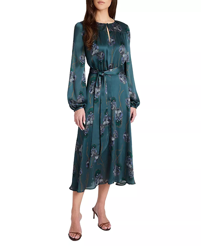 Santorelli Aubree Long Sleeve Printed Midi Dress