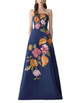 Embroidered Strapless A Line Silk Gown