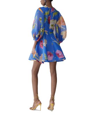 Puff Sleeve Mini Silk Dress
