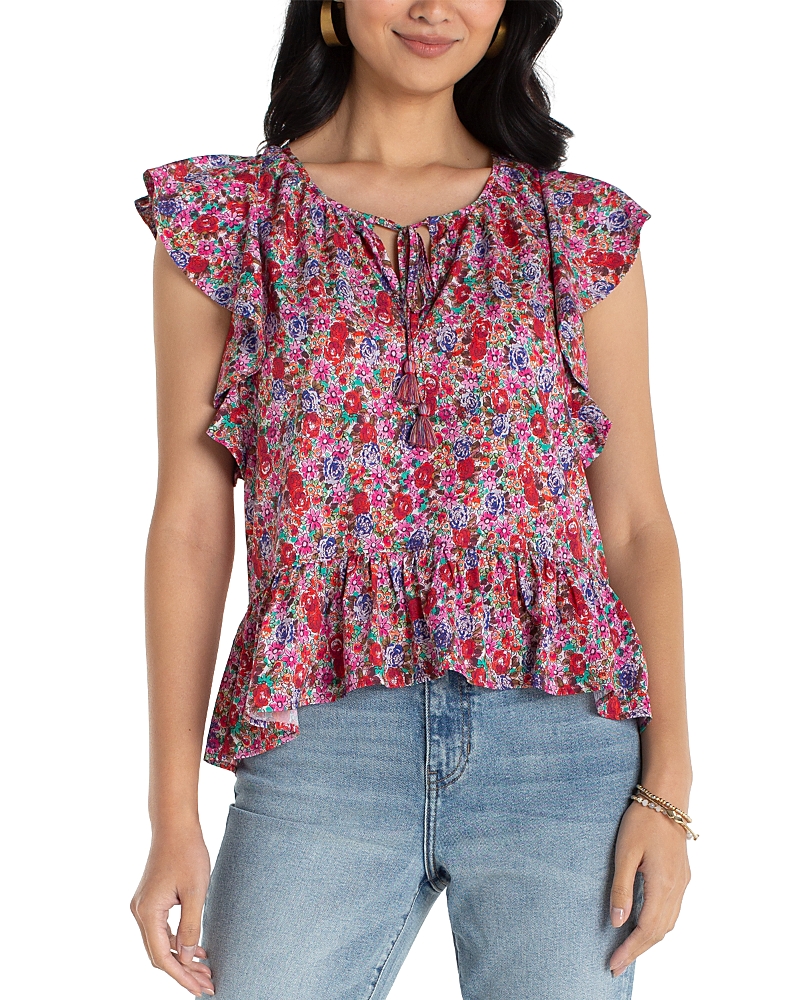 Liverpool Los Angeles Flutter Sleeve Peplum Woven Top