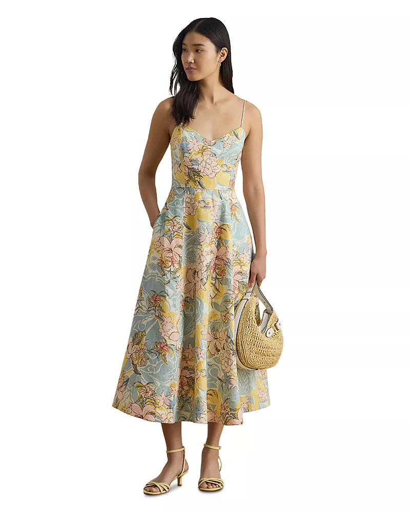 Lauren Ralph Lauren Floral Linen Sleeveless Midi Dress