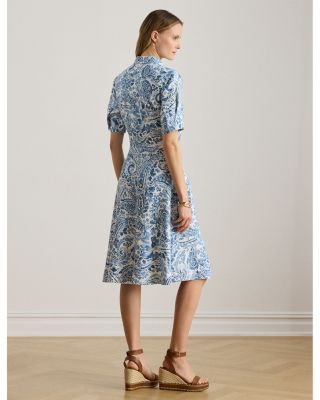 Paisley Tie Front Linen Shirtdress