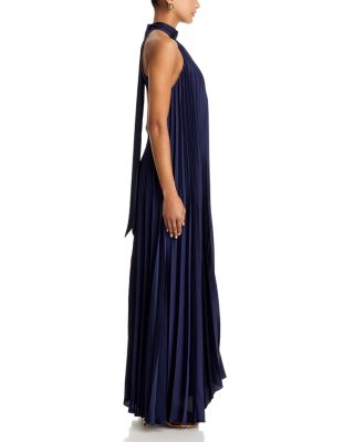 High Neck Pleated Satin Dress - Exclusive 