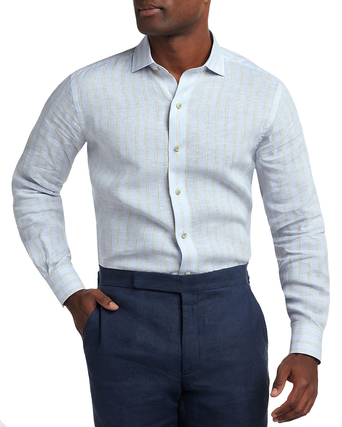 David Donahue Linen Stripe Shirt