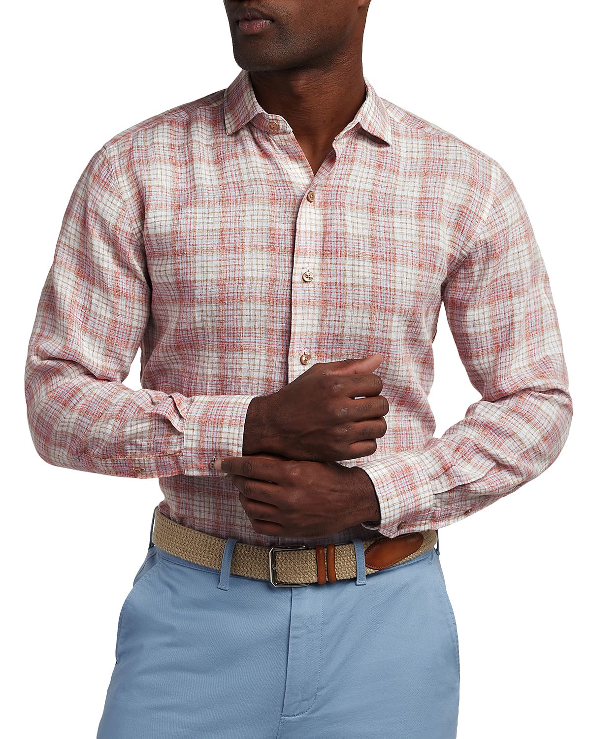 David Donahue Linen Check Shirt
