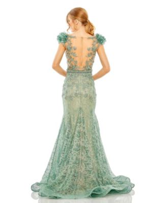  Embroidered Illusion Appliqued Bodice Trumpet Gown