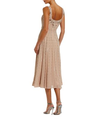  Sleeveless Scoop Neck Beaded Georgette Midi Dress