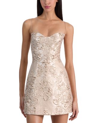 ellie formal damask sequin mini dress Alice and Olivia Hallie ASYMMETRICAL-NECKLINE