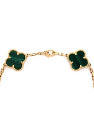 Vintage-Like Alhambra 5 Motifs Bracelet 18K Gold and Malachite