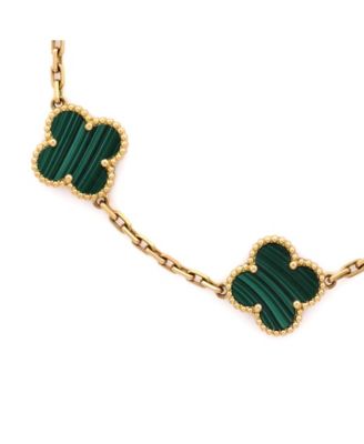 Vintage-Like Alhambra 5 Motifs Bracelet 18K Gold and Malachite