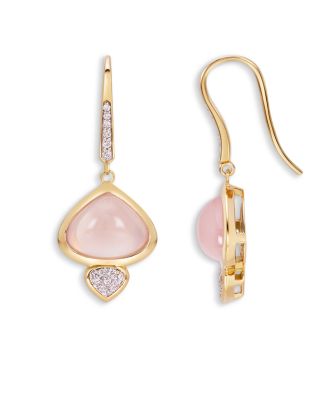 18K Yellow Gold Trisolina Rose Quartz & Diamond Drop Earrings