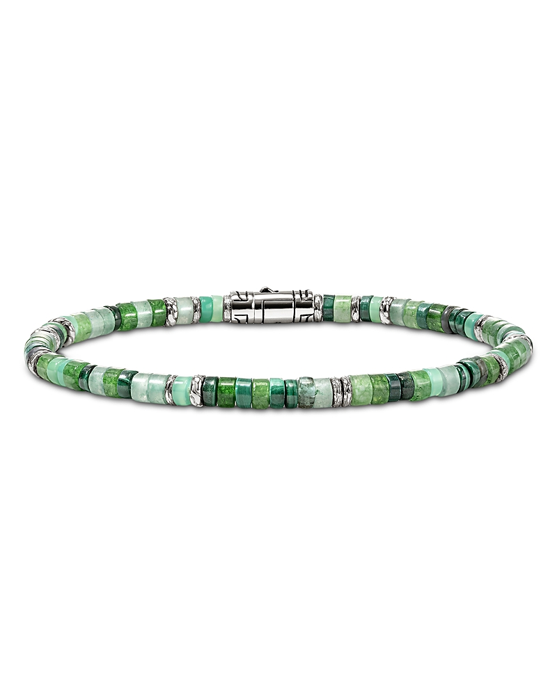 John Hardy Sterling Silver Heishi Green Multi Stone Bead Bracelet