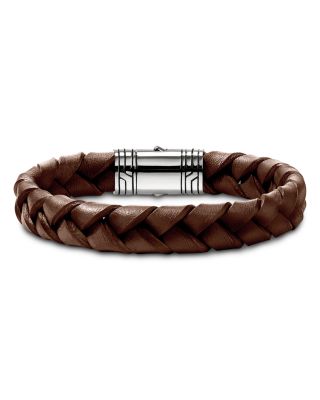 Men's Sterling Silver Braided Brown Leather Bracelet