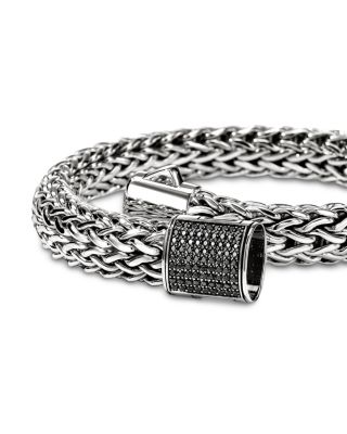 Sterling Silver Icon Black Sapphire Pav&eacute; Woven Chain Link Bracelet, 10.5mm