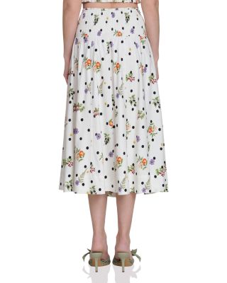 Botanical Print Smock Waist Midi Skirt