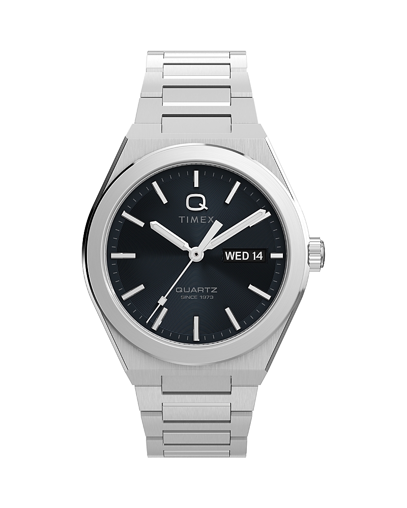 Timex Q Timex Continental Day & Date Stainless Steel Bracelet Watch, 39mm